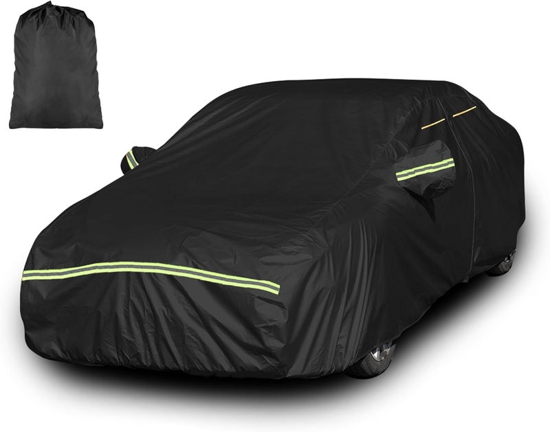 INSAUTO Heavy Duty Waterproof All-Weather Car Cover for Sedans (185–193 Inches), Outdoor Full Car Cover with Door Zipper, Protects from Sun, Rain, Snow, Dust & UV (Black) - Image 1